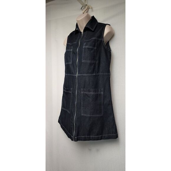 Eighty-Eight Denim Blue Mini Dress Zip Up Front Women’s Size Small - Picture 5 of 7